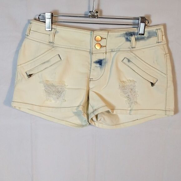Distressed Bleached Denim Women's Low Rise Shorts - Picture 1 of 6